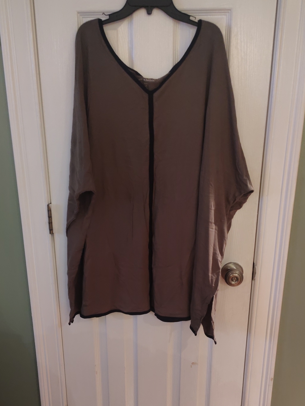 Woman Within Taupe Tunic with Black Trim